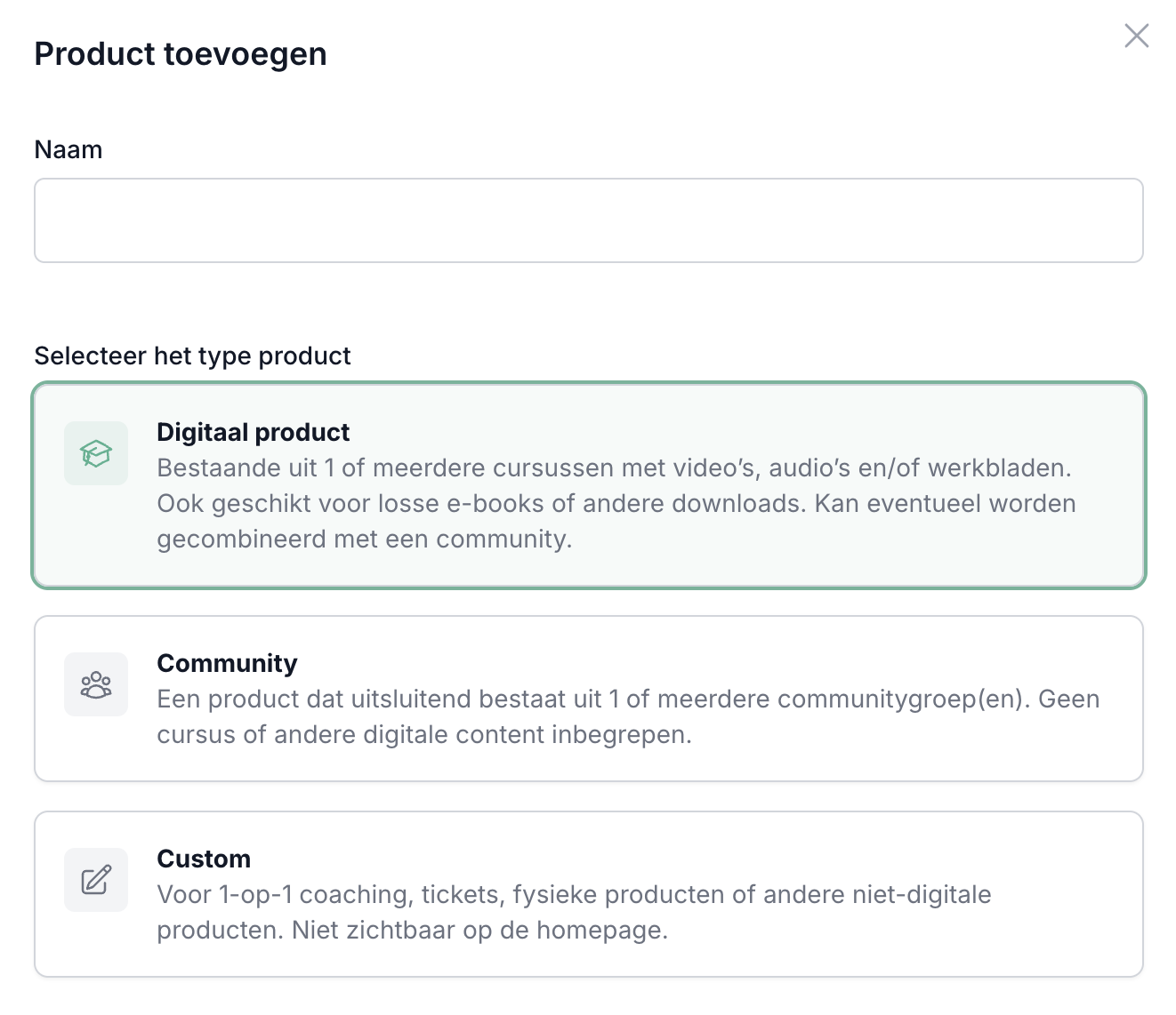Productsoorten in MemBirds