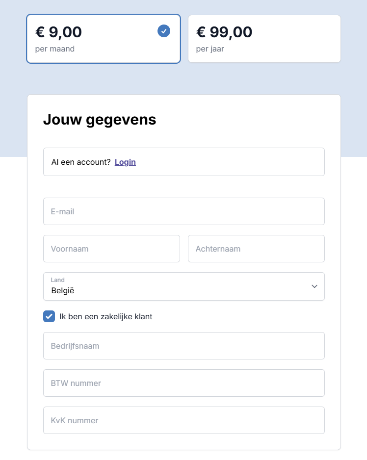 Belgie bestelformulier
