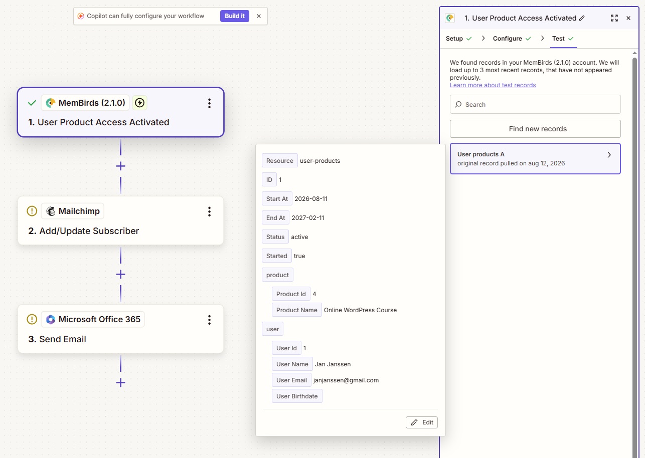 MemBirds Zapier data