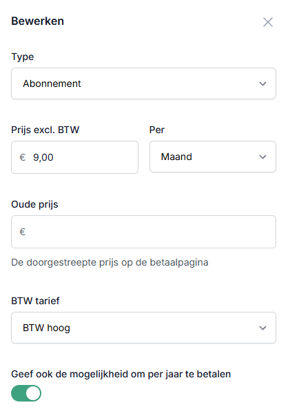 Prijs ingeven