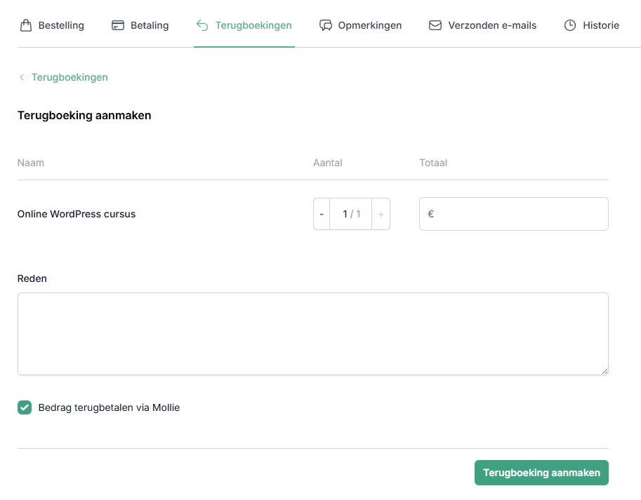 Betaling terugstorten